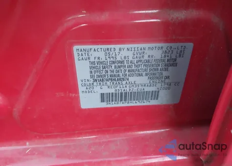 2017 Nissan Sentra Sv из США, поврежденный, VIN 3N1AB7AP8HL692674